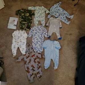 Infant boys onesies plus never used swaddle. Gerber,Carter, Just One You